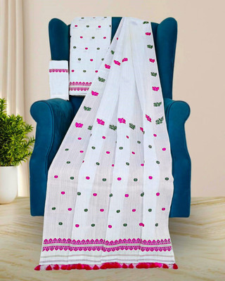 white desert Self Design Mekhela Chador Cotton Silk Saree(White)