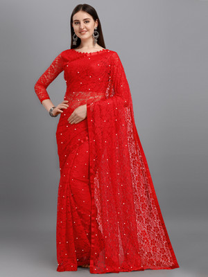 Croza Self Design Bollywood Net Saree(Red)