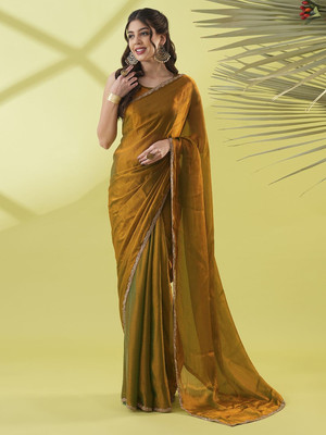 SATVASHIV Solid/Plain Bollywood Chiffon Saree(Gold)