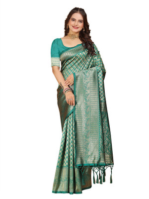 NAKSHCRETION Self Design Kanjivaram Pure Silk Saree(Green)