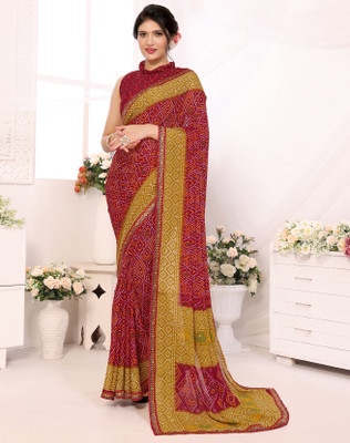 YASHIKA Printed, Digital Print Daily Wear Georgette, Lace Saree(Red)