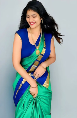 Mortal Textile Animal Print Chanderi Cotton Silk Saree(Green)