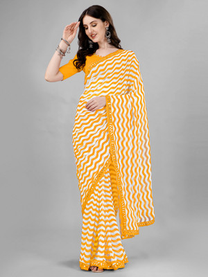 omeeka Self Design Bollywood Georgette, Chiffon Saree(Yellow)