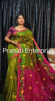 PRANATI ENTERPRISE Printed Handloom Cotton Silk Saree(Light Green)