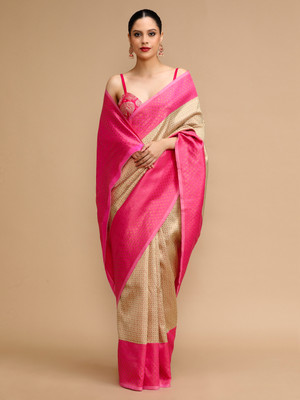 House of Pataudi Woven Banarasi Silk Blend Saree(Cream)