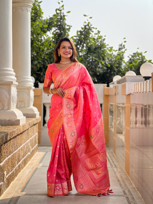 Yogik Creation Printed Banarasi Art Silk Saree(Pink)