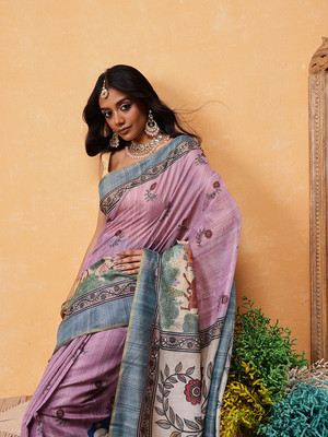 SILK ZONE Printed Chanderi Cotton Blend Saree(Pink)