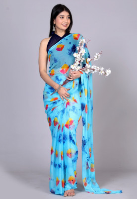 KHATRI AND SONS Printed Leheria Chiffon Saree(Blue)
