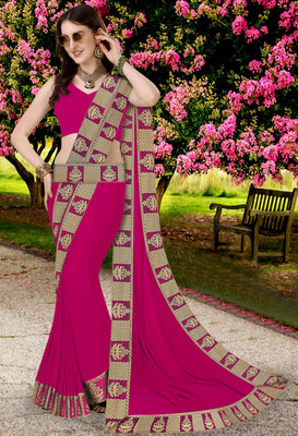 Chhavi Fashion Solid/Plain Banarasi Chiffon Saree(Pink)
