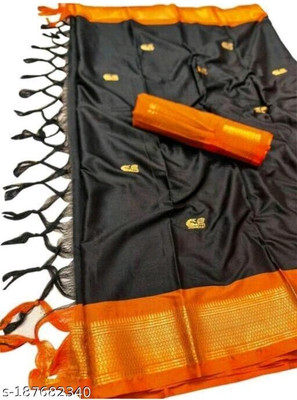 Paithani Self Design Mysore Pure Silk Saree(Black)