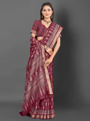 Divastri Printed Bollywood Silk Blend Saree(Magenta)