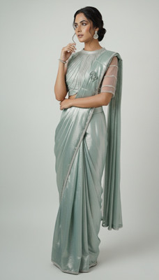 ARUN SAREES Embellished Saree with Attached Blouse Raw Silk Saree(Light Green)