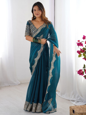 Sareemall Embellished Bollywood Organza Saree(Blue)