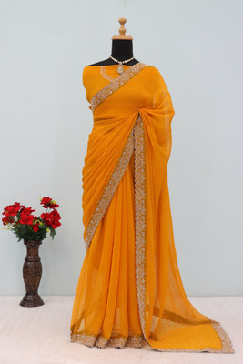 ZOYAL ENTERPRISE Embellished Bollywood Organza Saree(Gold)