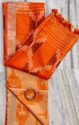 ikkat Printed Bhagalpuri Cotton Blend Saree(Multicolor)