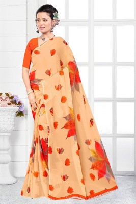 Sanjana Silk Floral Print Daily Wear Georgette Saree(Orange)