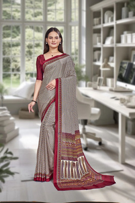 Feminista Printed, Solid/Plain Daily Wear Crepe Saree(Maroon)