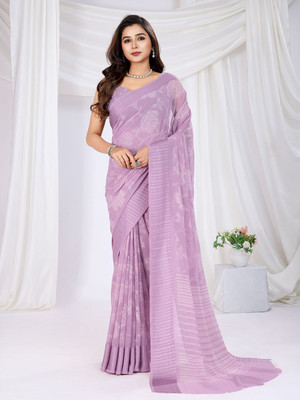 all about you Self Design Saree with Attached Blouse Georgette Saree(Pink)