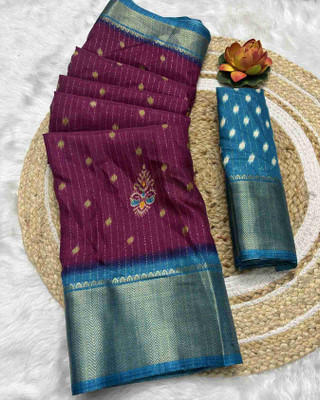 RegalDrapes Printed, Woven Bollywood Art Silk, Silk Blend Saree(Maroon)