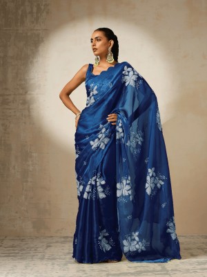 Julee Embroidered Bollywood Organza Saree(Dark Blue)