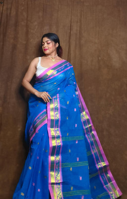 Anmol Textile Woven Patola Pure Cotton Saree(Blue)
