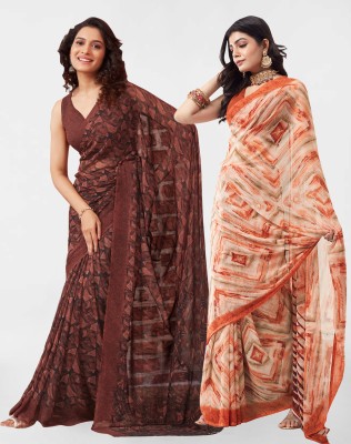 SIRIL Geometric Print, Printed Daily Wear Georgette Saree(Pack of 2, Brown, Multicolor)