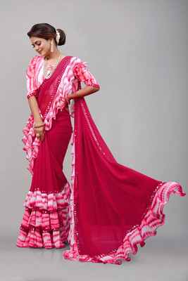 Glamour Hub Printed, Embellished Bollywood Georgette Saree(Pink, White)
