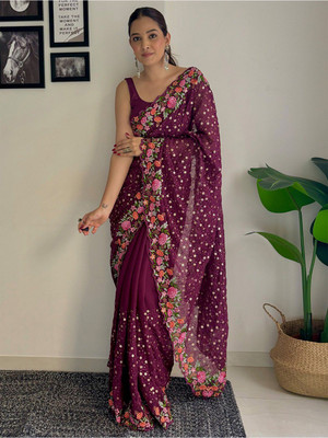 ANOUK Embellished Banarasi Georgette Saree(Purple)