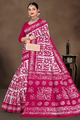mahakali Printed Bandhani Pure Cotton Saree(Pink)