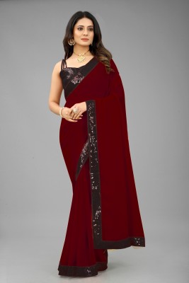 SM TRENDZ Solid/Plain Bollywood Georgette, Cotton Silk Saree(Maroon)