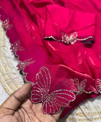 BMCART Embellished Bollywood Chiffon Saree(Pink)