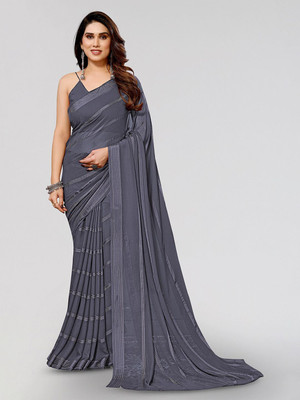 Moda Rapido Striped, Self Design Daily Wear Satin Saree(Grey)