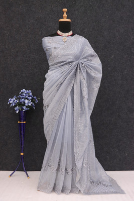 Divastri Embellished Bollywood Net Saree(Grey)