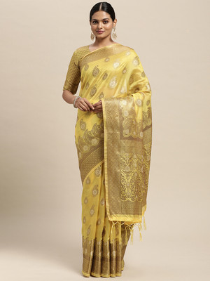Divastri Woven Banarasi Silk Blend Saree(Yellow)