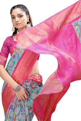 PremVastra Digital Print Kalamkari Crepe Saree(Pink)