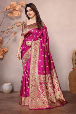 SHRIMAY Woven Kanjivaram Silk Blend Saree(Pink)