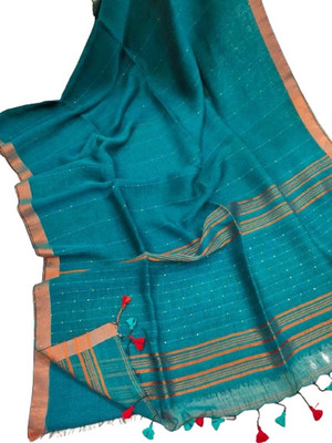 kalpana handloom Striped Tant Linen Saree(Multicolor)