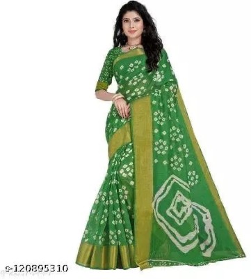 Vragi Self Design Bollywood Cotton Blend Saree(Green)