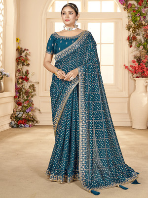 Divastri Embellished Bandhani Art Silk Saree(Blue)