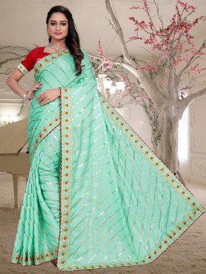 NAKSHCRETION Embroidered Bollywood Cotton Blend Saree(Beige)