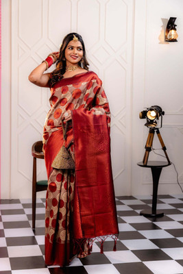 TWINLIGHT Woven Kanjivaram Pure Silk, Art Silk Saree(Maroon)