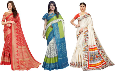 YASHIKA Printed, Woven Mysore Art Silk Saree(Pack of 3, Multicolor)
