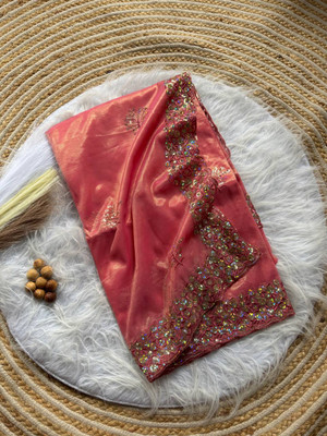 Zivastra Embroidered, Printed Banarasi Organza, Georgette Saree(Yellow, White, Black)