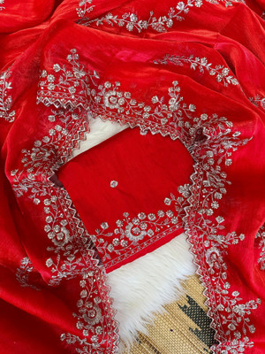 samu Embellished, Embroidered Bollywood Jimmy choo Saree(Red)