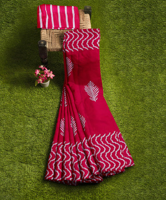 LOVWEAR Printed Daily Wear Pure Cotton Saree(Pink)