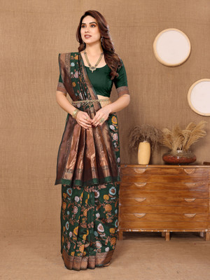 Soor Panchi Printed Banarasi Jacquard Saree(Pack of 2, Green)