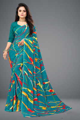 SHUBHSWAR Printed Bollywood Georgette Saree(Light Blue)