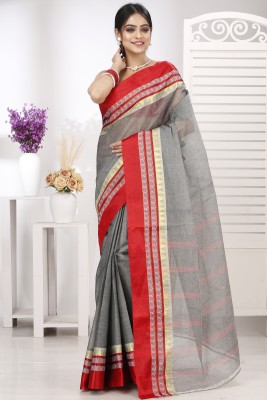 DipDiya Self Design, Woven Tant Pure Cotton Saree(Grey, Red)