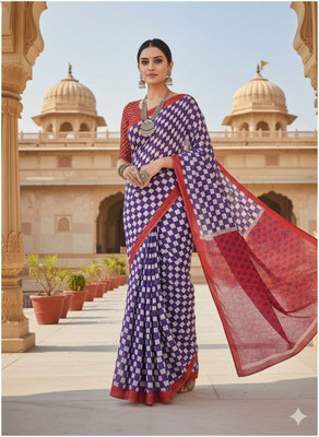 kewra Printed Daily Wear Cotton Blend Saree(Multicolor)