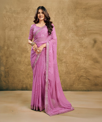 Samah Printed, Embellished Bollywood Chiffon, Georgette Saree(Pink)